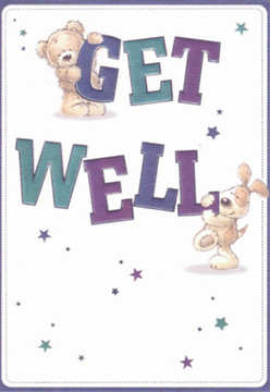 There is a quiet reassurance woven through this whimsical get well card, reminiscent of the cozy window seats along Coombe Road. Here, a plush teddy and his exuberant puppy friend unite in a scene that bubbles with gentle optimism. The teddy perches affectionately atop the bold, sculpted word 'GET,' its golden-brown fur and friendly eyes alive with empathy, while below, the puppy nestles up to the vibrantly lettered 'WELL.' Each curve of their figures suggests softness and safety, a hug in visual form. The text itself is a celebration of hope-rich, inky purples and shimmering teals give each character a sense of depth and positive energy, much like a vibrant bouquet carefully arranged by a South Croydon florist for same-day delivery. Scattered stars, painted in shades that recall twilight over Lloyd Park, infuse the design with hints of possibility and magic. The clean, radiant background provides a sense of serenity and clarity, echoing the fresh start felt after a spring rain on local High Street. The artistry here parallels the measured grace found in every thoughtfully crafted bouquet-a scene dedicated to brightening difficult moments and reminding loved ones that comfort is never far away.